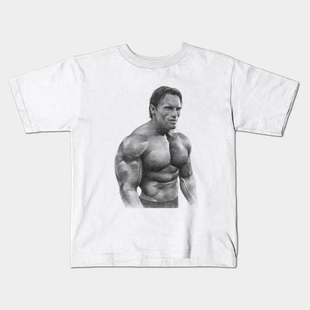 Arnold Schwarzenegger Kids T-Shirt by korobovart